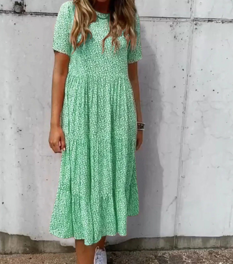 Floral Print Short Sleeve Dress Round Neck Summer Style Casual Wear Wholesale Available low MOQ