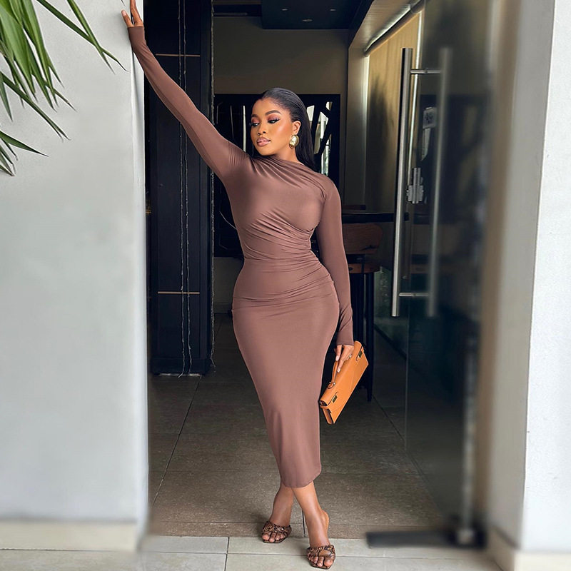Casual Long Sleeve Dress Round Neck A Line Silhouette Macaron Colors Street Style for Everyday Wear Wholesale