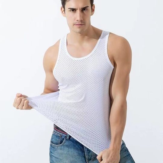 Ice Silk Mesh Vest Men's Summer Loose Quick-drying Sleeveless Sweater Sports Narrow Waistcoat Lightweight Outer Wear Vest Wholesale