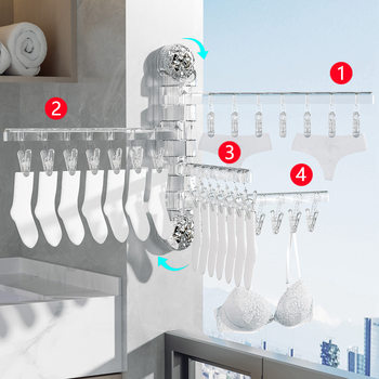 Suction Cup clothes hanger folding socks drying rack household clothes hanger multi-clip drying socks artifact balcony glass socks clip