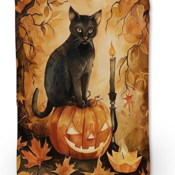 Vanzev Halloween Black Cat Cover Blanket, Cozy Wool Blanket with Cute Cat and Pumpkin Print, Soft