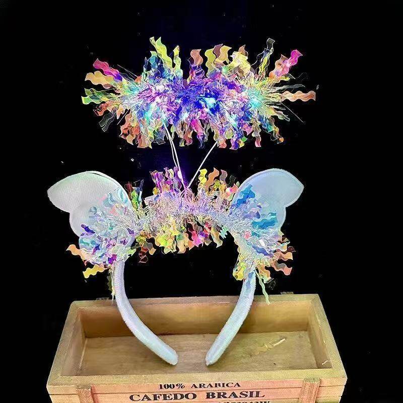 发光皇冠天使翅膀羽毛发箍舞台节日头饰仙女头环发光玩具批发夜市