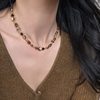 Maillard Natural Stone Tiger Eye Stone Brown Pearl Beaded Necklace High-End Women's 2025 Autumn and Winter New Sweater Chain