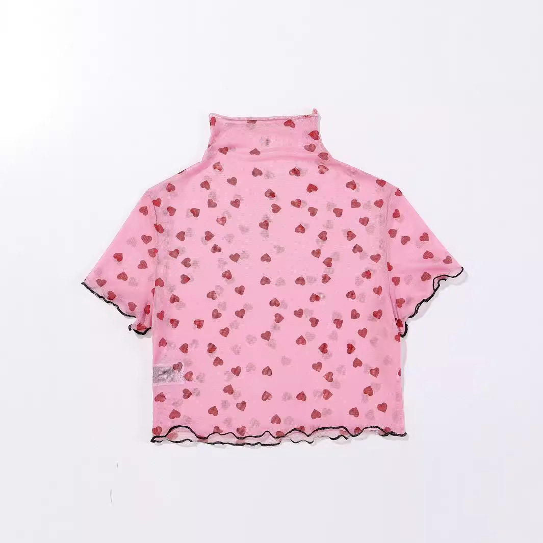 Short Cropped T Shirt Sweet Floral Print Sheer Fabric Casual Style Perfect for Summer Outings Wholesale Available
