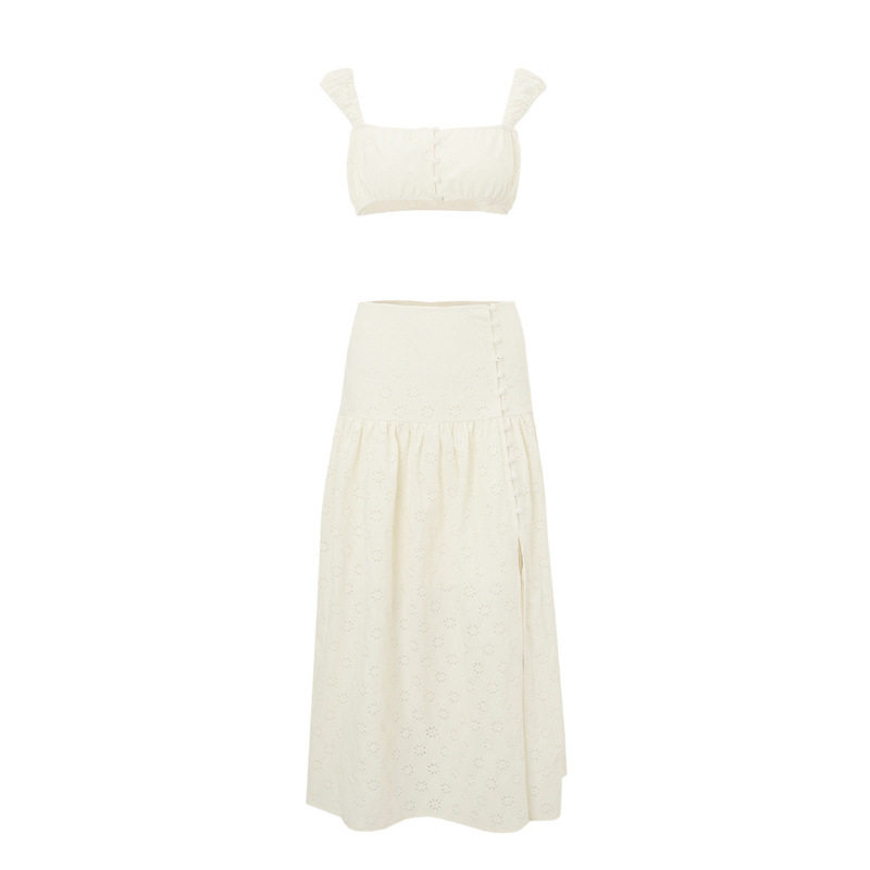French Style Crop Top and High Waisted Skirt Set Slim Fit Sleeveless Beach Vacation Ready Wholesale Available