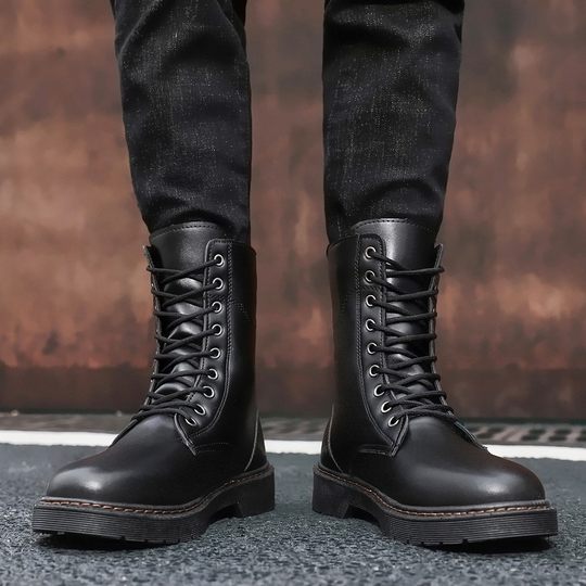 Boots Men's High-Top Summer 2025 New Men's British Style Leather Shoes with Inner Heightening Boots Work Shoes