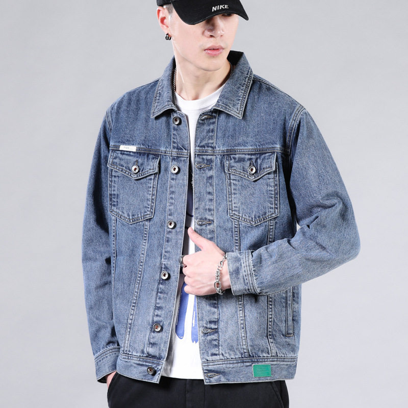 Áo Khoác Jean Nam Cổ Điển Dáng Đứng Phong Cách Thời Trang Màu Xanh Denim