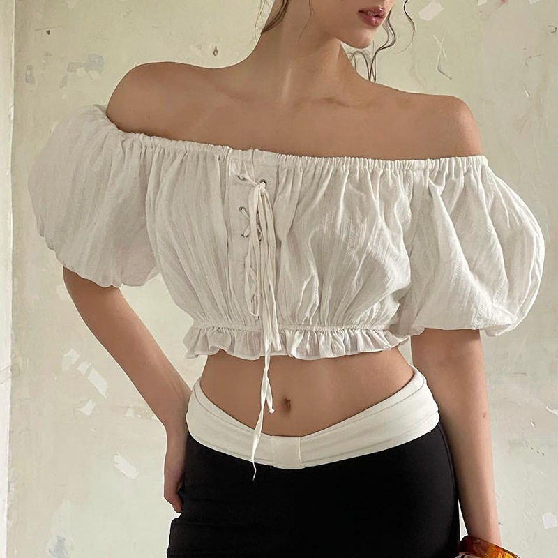 Off Shoulder Ruffled Top Sexy Sweet Puff Sleeve Spring Summer Fashion Wholesale Available OEM ODM service
