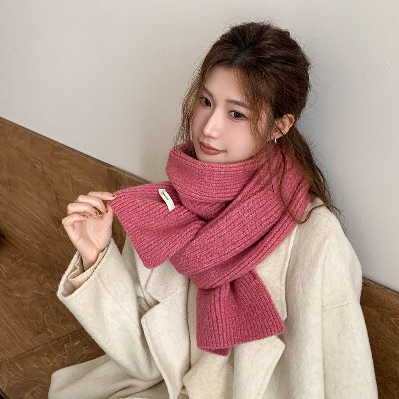 Wool pure scarf Japanese and Korean sweet solid color knitted shawl college style scarf TikTok live warm scarf