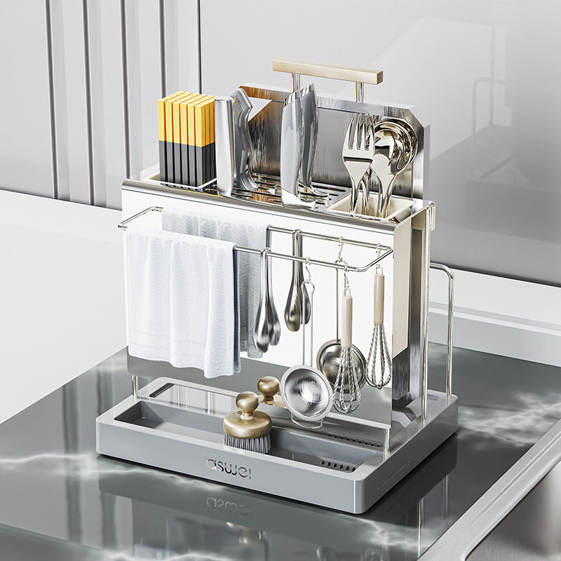 Multi-functional stainless steel knife holder kitchen countertop kitchen knife holder chopping board chopstick holder knife storage rack