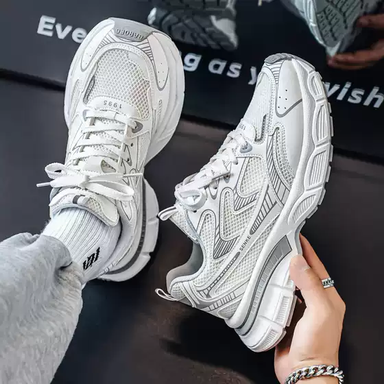 Men's Sneakers Spring and Autumn Mesh Breathable Youth Trendy Thick-Soled Dad Shoes New Casual Running Trendy Shoes