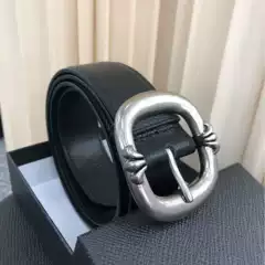 Star Style Genuine Leather Belt Top Layer Cowhide Double Roller Pin Buckle Vintage 3.8cm