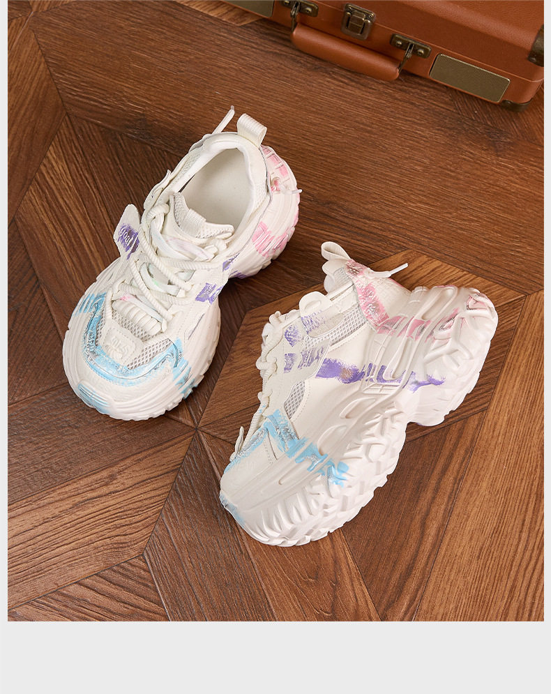 Giày thể thao nữ đế xuồng platform họa tiết graffiti, gót siêu cao 8 cm — Trắng lan, Xám xanh, Bạc chi tiết 19