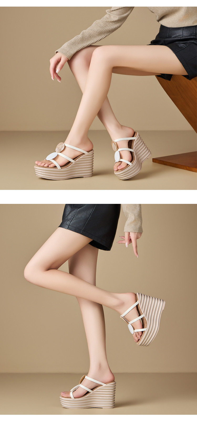 Sandal cao gót nữ quai ngang hở mũi đế xuồng 12 cm — [Trắng], [Đen] chi tiết 3