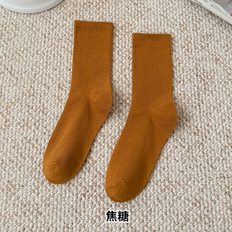 彩色袜子女长筒袜四季款ins潮流糖果色马卡龙中筒袜学生运动棉袜