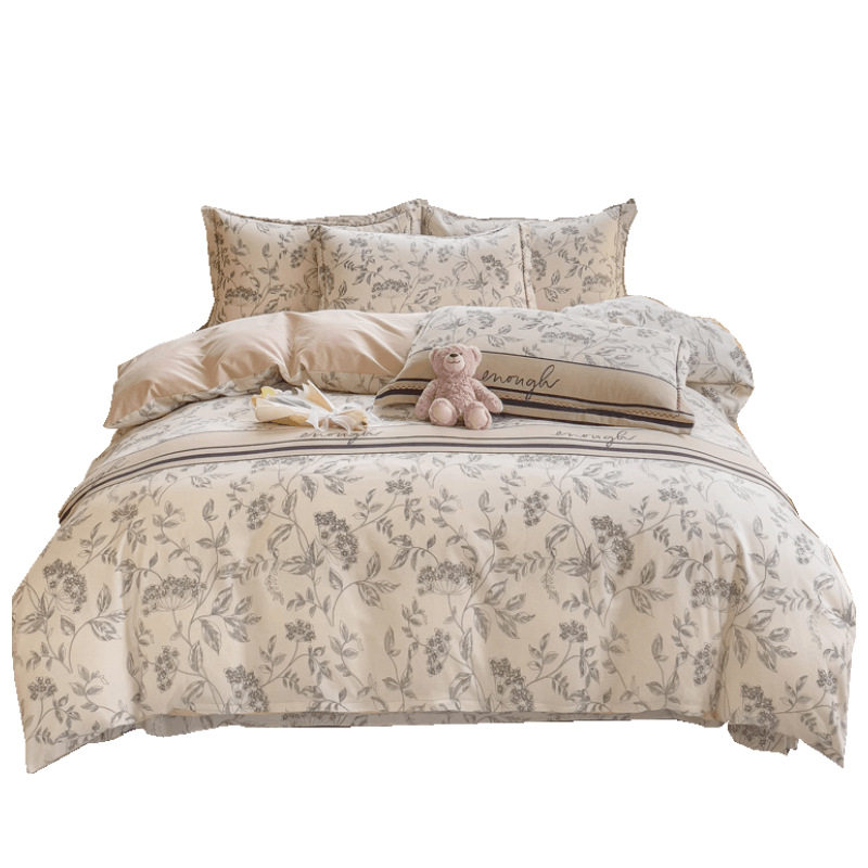 Simple thickened cotton four-piece set autumn and winter 100 cotton high-end cotton brushed bed sheet quilt cover bedding wholesale