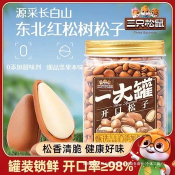[Three Squirrels One Large Can of Northeastern Pine Nuts 500g] 2024 New Arrival Canned Large Grain Nut and Dried Fruit Snacks
