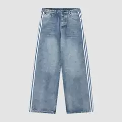 Side Three Bar Loose Straight Jeans Trousers Unisex