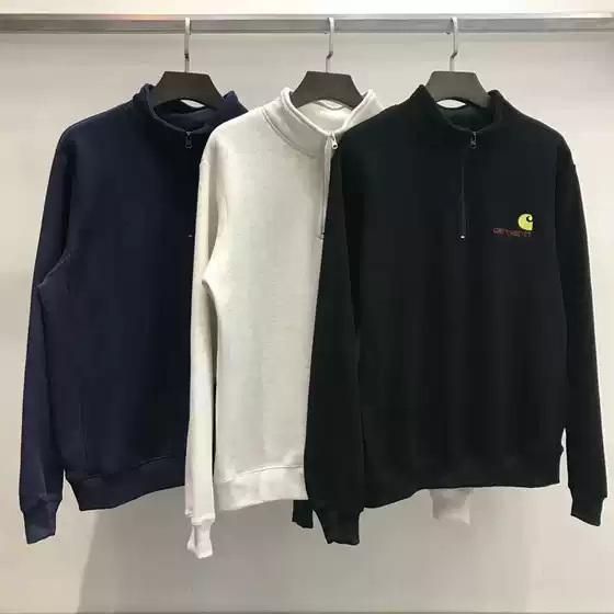 Cross-border Export Trendy Brand Half-zip Sweatshirt Fleece-lined Embroidered Letters Stand Collar Loose Couple Casual Pullover Hoodie for Men