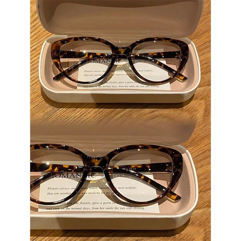 Tea-colored small frame cat's eye cold tea frame anti-blue light flat glasses can be equipped with high myopia without makeup slimming glasses frame