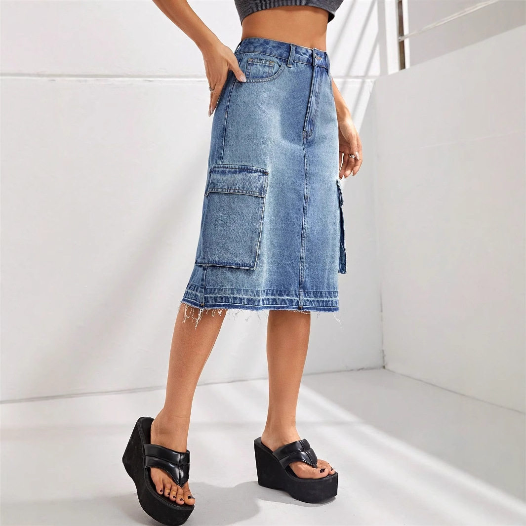 High Waisted Denim Skirt Slim Fit Casual Style Versatile Design Perfect for Everyday Wear Wholesale Available