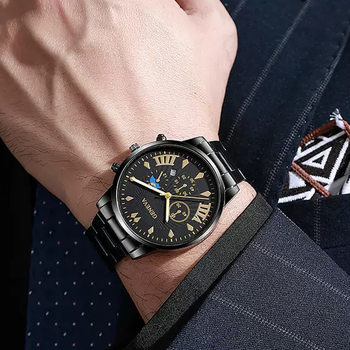 Cross-Border Men's Watch Foreign Trade Men's Dual Calendar Factory Direct Sales Calendar Steel Band Watch Men's Large Dial Quartz Watch