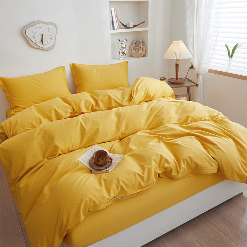 Pure Cotton Bed Four-Piece Set 60-Count Pure Color Bed Sheetss Pure Cotton Quilt Cover Student Dormitory Three-Piece Set Bed Bed Sheets Quilt Cover Wholesale