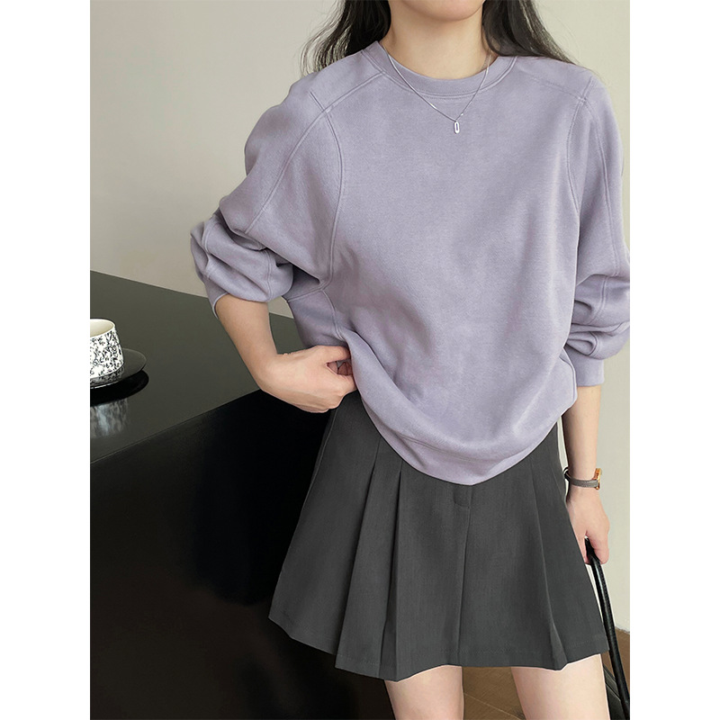 Taochuan Korean Fashion Round Neck Sweatshirt Women's 24 Autumn Loose Short Casual Pullover Long Sleeve Top 2626