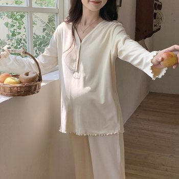 [In Stock 6269]De Rong Maternity Clothing for Spring and Autumn, Nursing Pajamas for Pregnant Women, Postpartum Breastfeeding Homewear for Women