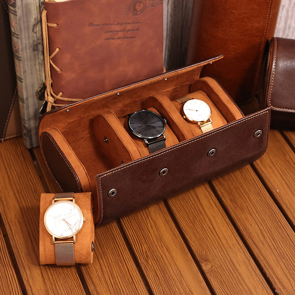 Cross-border New Genuine Leather Large Capacity Removable Hidden Buckle Watch Bracelet Collection Storage Box Creative Cowhide Watch Box
