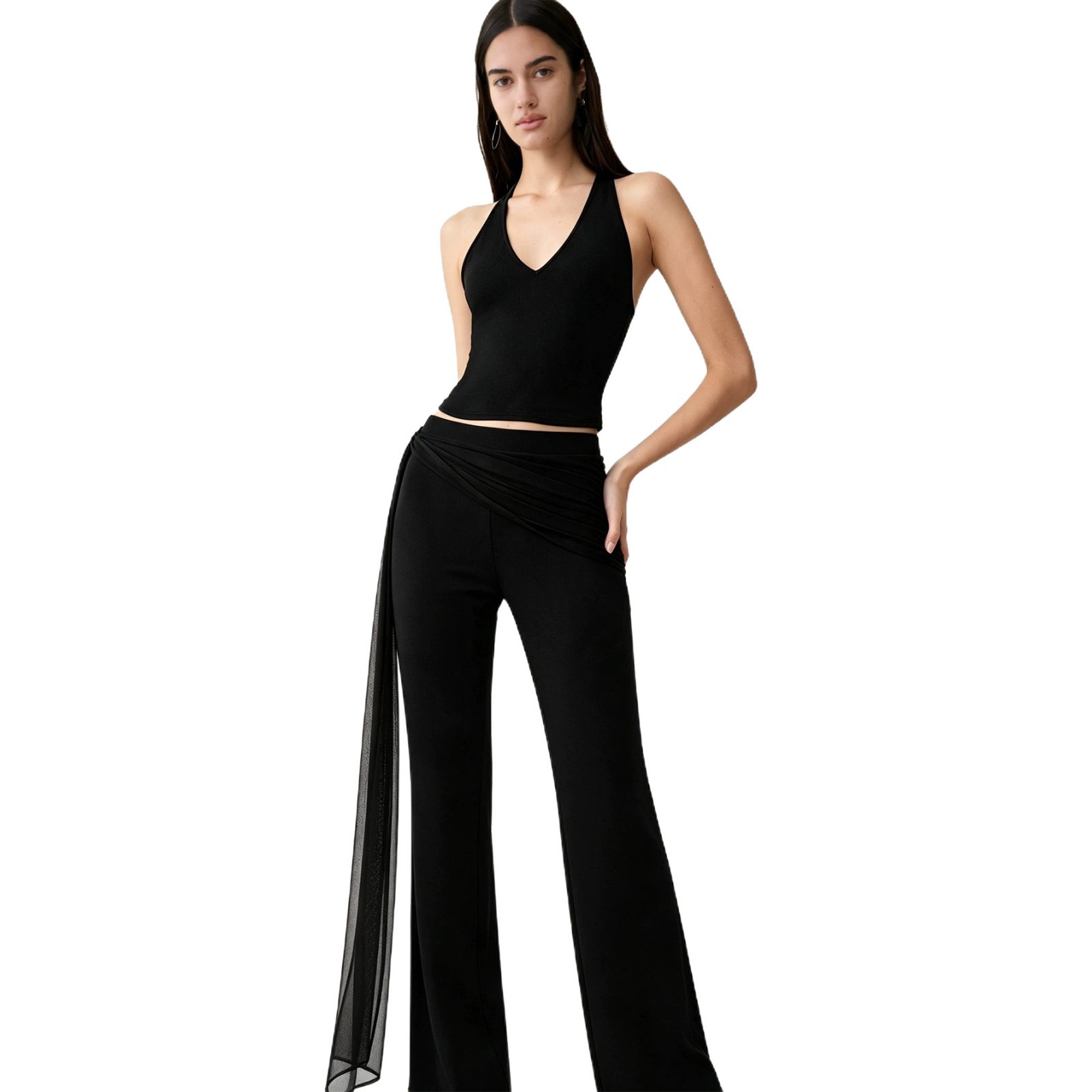 High Waisted Black Flare Pants Elegant Design Lightweight Fabric Slim Fit Casual Wear for Autumn Winter Wholesale