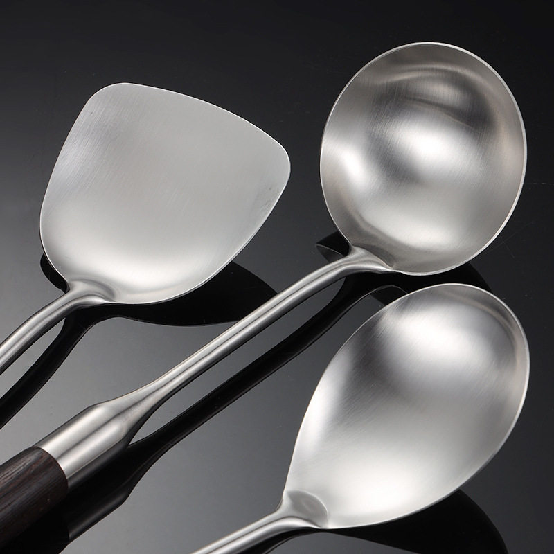 304 Stainless Steel Kitchen Cooking Tools Chicken Wing Wood Handle Cooking Spoon Spatula Pot Spoon Household Multi-Piece Gift Set