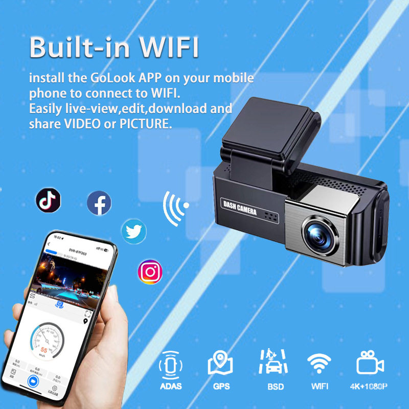 New Cross-Border 4K Dual-Lens High-Definition Night Vision Wifi Interconnection Gps Track Bsd Parking Monitoring Driving Recorder