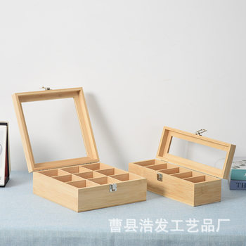 in stock Wooden Desktop Storage Box Transparent Acrylic Jewelry Box Flip-on Split Tea Bag Box Gift Box