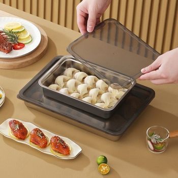 Stainless Steel Dumpling Plate with Lid, Storage Box, Baking Refrigerator, Frozen Preservation Plate, Tray, Food Preparation Basin