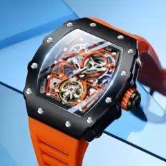ONOLA new rudder flywheel hollow high quality two-way automatic mechanical watch men's black hammer fashion back through