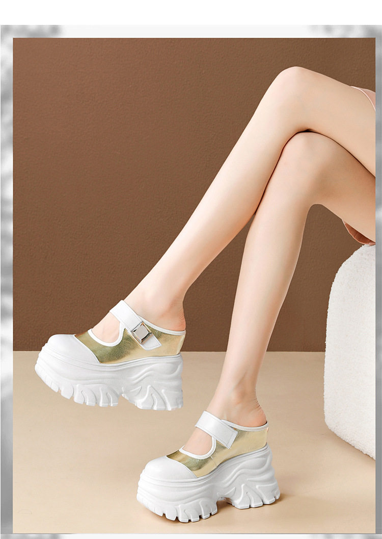 Sandal cao gót nữ hở mũi, đế xuồng 12 cm, quai bọc mũi, phối màu, phong cách dạo phố — [Đen], [Trắng], [Vàng nhạt] chi tiết 9