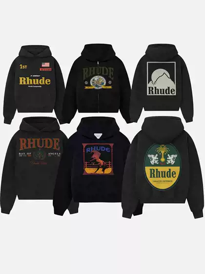 Cross border American high street rhude trendy geometric hooded sweatshirt for men and women, autumn and winter loose top hoodie