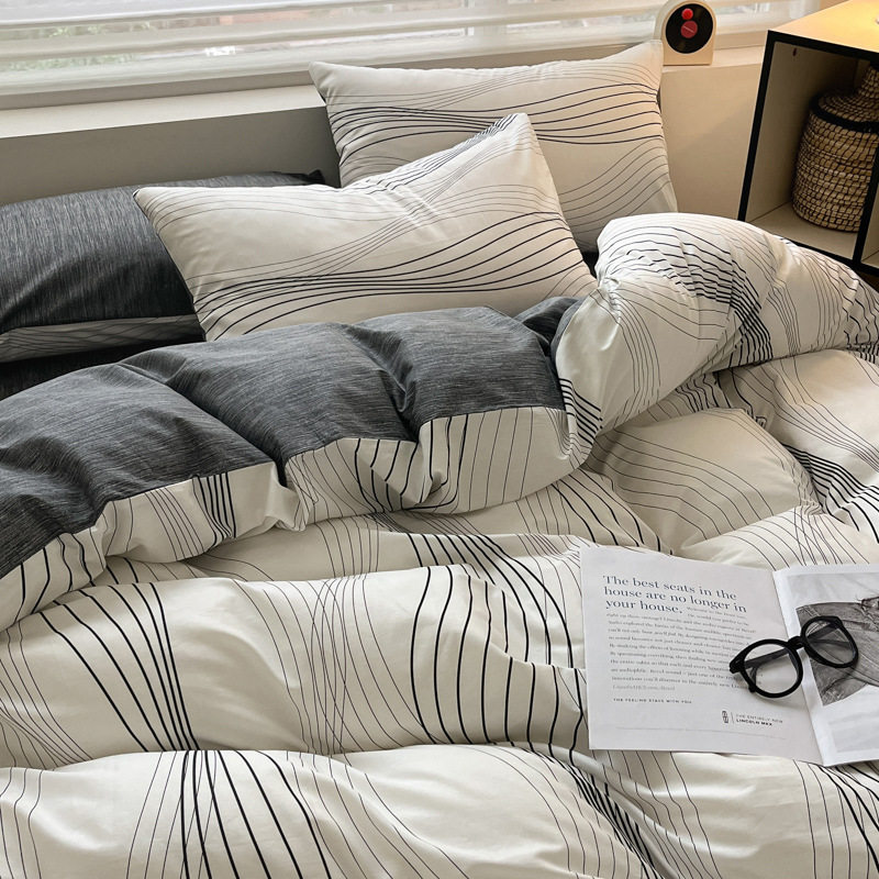 Casual Scandinavian Pure Cotton Bed Four-Piece Set Pure Cotton 2024 New Dormitory Bedding Boys Quilt Cover Bed Sheets Three-Piece Set