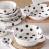 French Retro Polka Dot Underglaze Color Ceramic Tableware Hand Kneading Irregular Art Cake Plate Binaural Baking Plate Salad Bowl