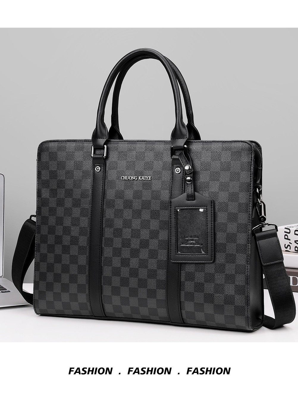 New Men's Handbag Business High-End Crossbody Fashion Plaid Large-Capacity Briefcase Men's Casual Shoulder Bag