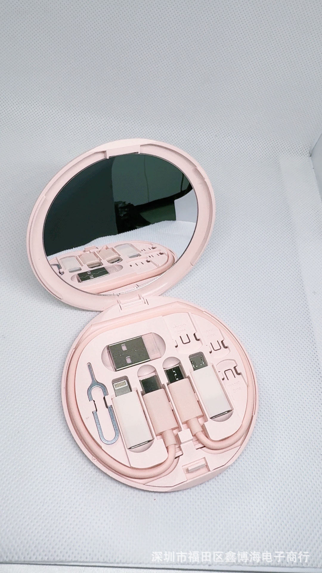 【ピンク】ハイライト収納ケース鏡付き