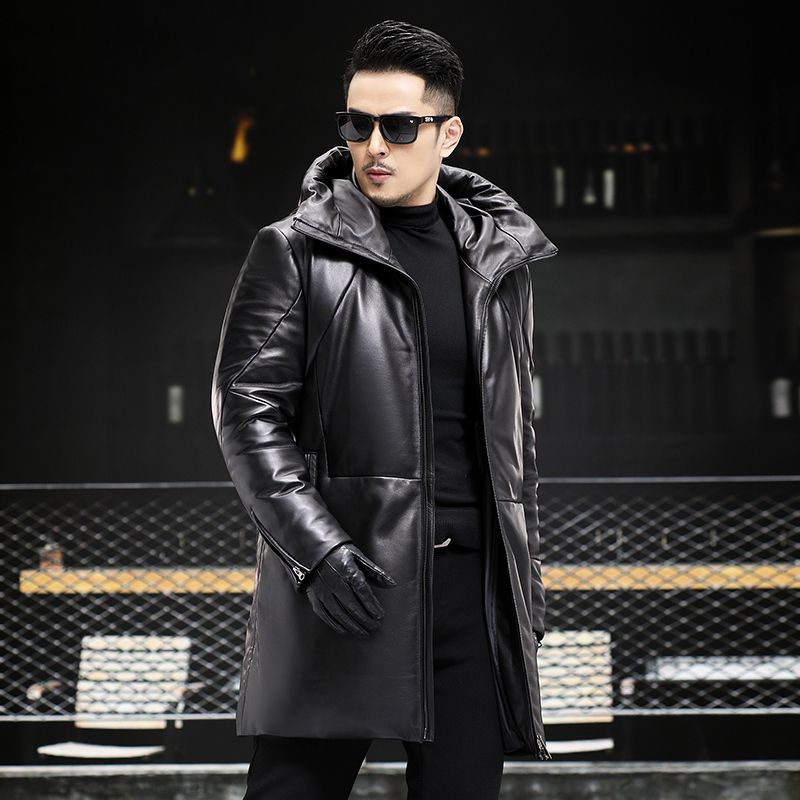 Áo Da Nam Chất Liệu Da Bò Mũ Liền Hàng Mùa Xuân Thu Đông