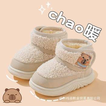 Children's Toddler Shoes Winter Two-Stage Baby Boys and Girls Thickeneded Mid-Tube Infant Non-Slip Furry Warm Snow Boots