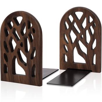 Factory Direct Sales Wooden Cut Out Bookends L-Shaped Tree-Shaped Decorative Wooden Bookends Desktop Bookshelf Storage Book Clips Stationery