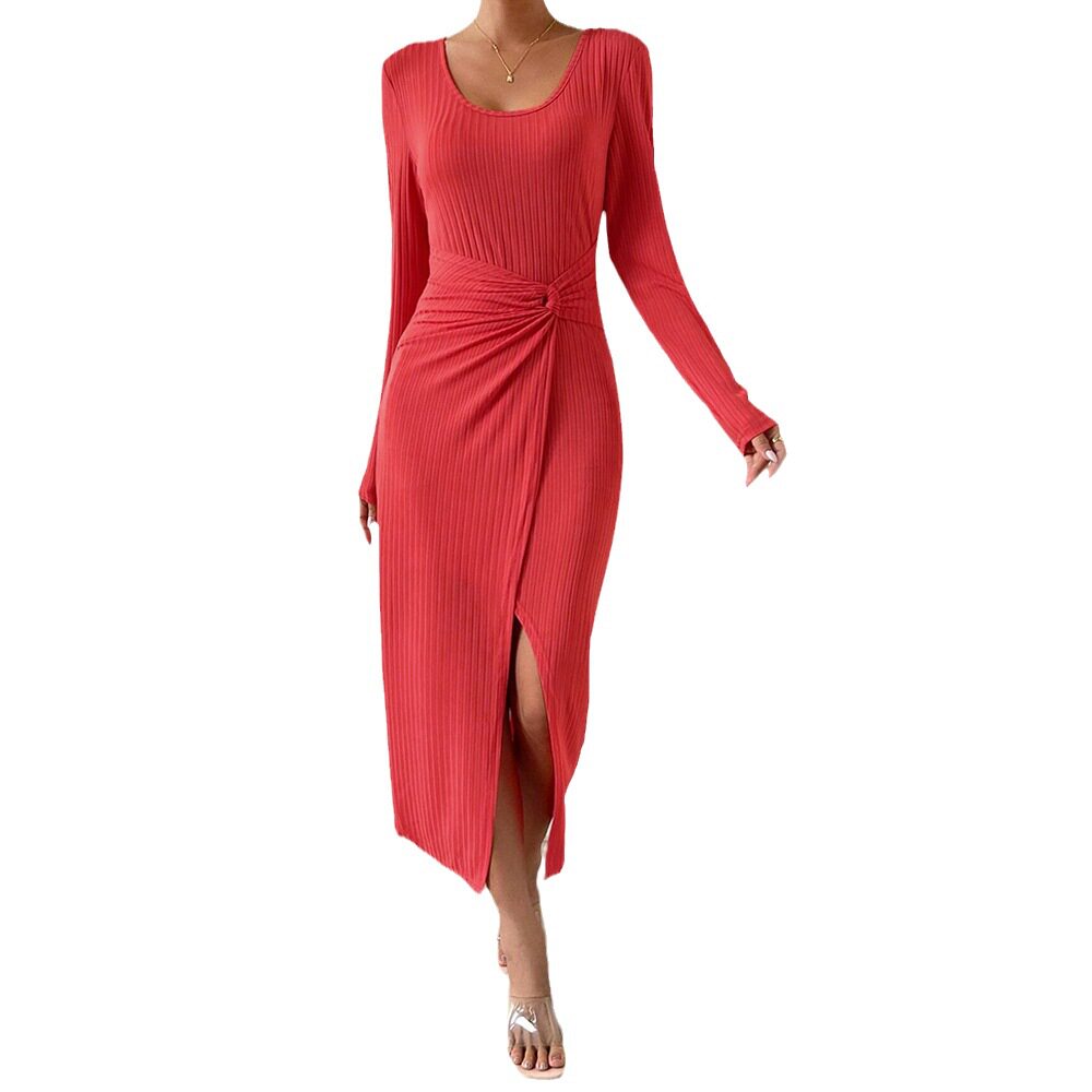 Elegant Solid Color Bodycon Dress Chic Split Design Comfortable Fit Perfect for Office or Evening Events Wholesale