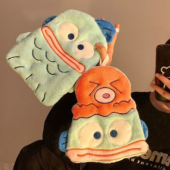 Ugly Fish Hand Towel Absorbs Water and Is Easy to Dry Bathroom Handkerchief Thickeneded Kidsren's Coral Velvet Towel Kidsren's Hand Towel