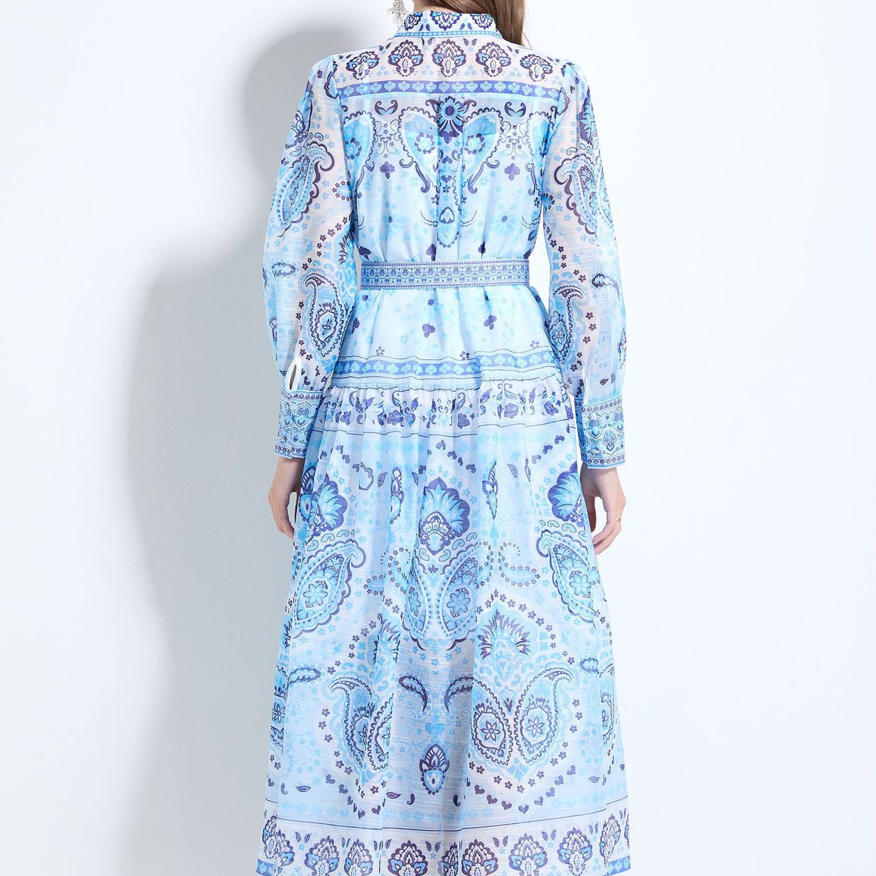 Vintage French Elegant Floral Print Maxi Dress for Women Waist Defining Flared Skirt Pleated Design Perfect for