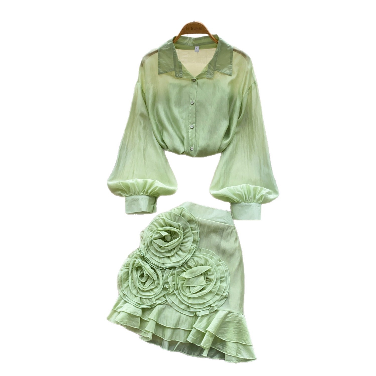 Pink Floral Two Piece Set Elegant Shirt and Skirt Sweet Style for Early Summer Wholesale Available