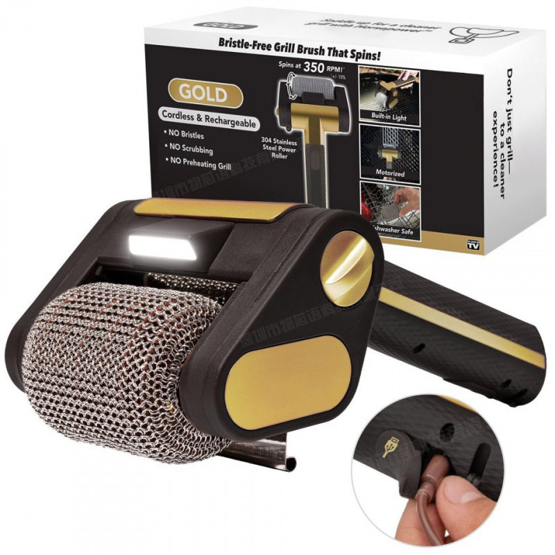 2025 Stainless Steel 304 Roller Grill Brush with Led Light No Brush Hair Removal Food Grade Cleaning Led Lighting